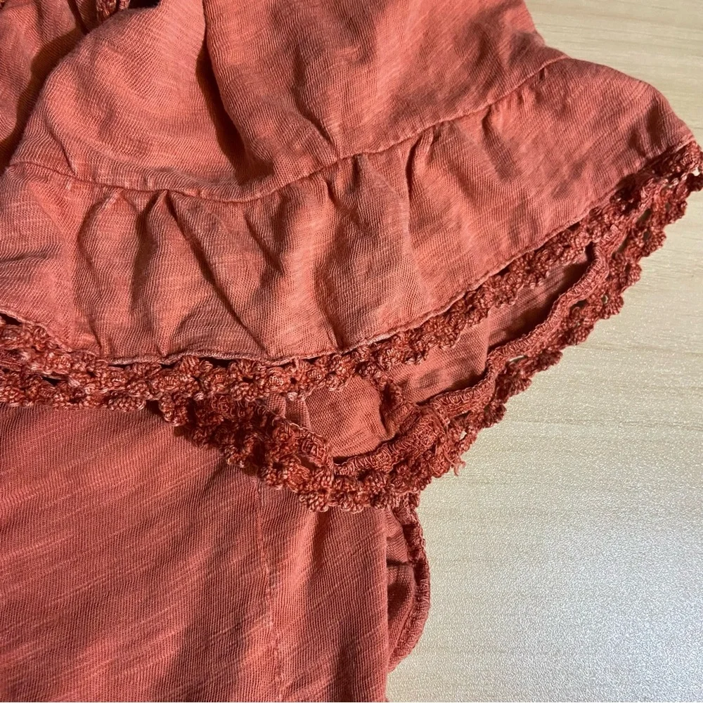 Free people Le Femme Boho Ruffled Peasant Blouse Top Oversized XS Milkmaid Mock